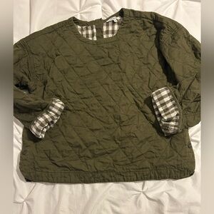 Madewell Olive Quilted Top with Checkered Detail